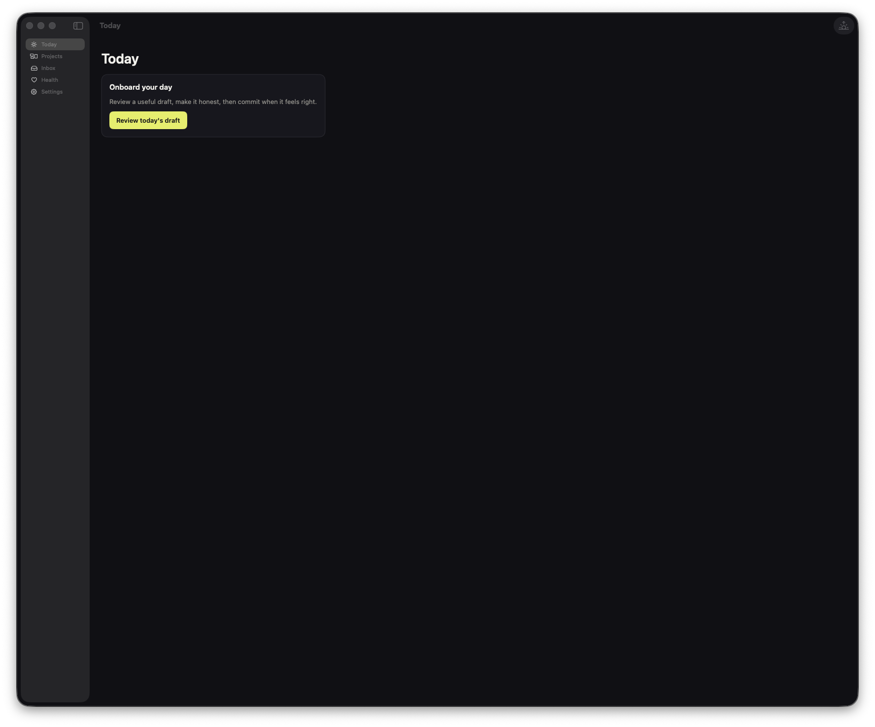 Daybreak Mac screen inviting the user to review today's draft